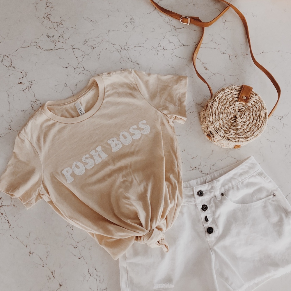 POSH BOSS ✰ Groovy Print Unisex Tee in SAND